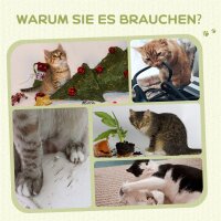 Kratzbaum mit Spielzeug, inkl. 2 Bälle. weicher Plüsch, 34 cm x 25,5 cm x 58 cm, Cremeweiß