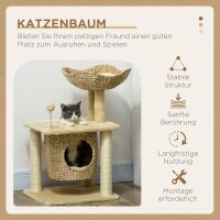 Kratzbaum mit Katzenhöhle, Liegeplattform, Spielball, 45x40x74cm, Beige