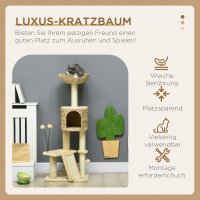 Kratzbaum mit Katzenhöhle, Liegeplattform, Spielball, 45x40x116cm, Braun/Beige