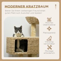 Kratzbaum Katzenbaum, 1 Katzenhöhle, 1 Katzbenbett, 1 Liegefläche, 1 Rampe, 60 cm x 40 cm x 98 cm, Natur + Beige