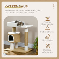 Kratzbaum Katzenbaum Katzenhöhle, 1 Katzenhöhle, 1 Liegefläche, 70 cm x 49 cm x 79 cm, Natur + Weiß