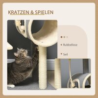 Kratzbaum Katzenbaum, 1 Katzenhöhle, 2 Liegeflächen, 60 cm x 40 cm x 104 cm, Grau + Natur