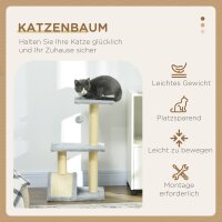 Kratzbaum 72 cm Katzenturm mit Plüschballen, Sisalstämme, Plattform, Kratzbrett Hellgrau