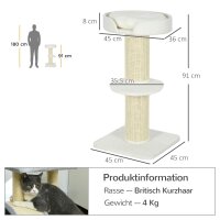 Katzenbaum 91cm Spielbaum mit Katzenbett, Plattform Lammwolle Creme