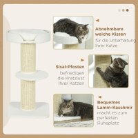 Katzenbaum 91cm Spielbaum mit Katzenbett, Plattform Lammwolle Creme