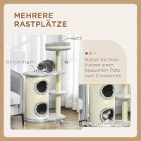 Kratzbaum für Katzen, Sisal-Seilpfosten, weicher Plüsch, mehrstufig, Ballspielzeug, Grau, 59x35x100 cm