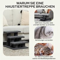 Katzentreppe 3 Stufen Tiertreppe Treppe für Katze Haustiertreppe 45 x 35 x 34 cm Dunkelgrau