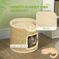 Katzenkratzbaum, Spiel- und Entspannungsbereich, Plüsch, Φ38 x 37H cm, Khaki-Beige, bis zu 5 kg