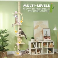 Kratzbaum, verstellbare Höhe 225-275 cm, stabile Basis, Kippschutz, Plüschbezug, Cremeweiß