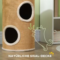 Katzenbaum mit viel Platz, Plüschbezug, Sisal-Oberfläche, Φ35 x 60H cm, Braun-Beige, 10 kg