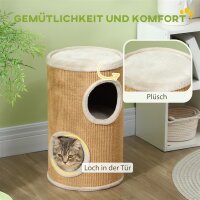 Katzenbaum mit viel Platz, Plüschbezug, Sisal-Oberfläche, Φ35 x 60H cm, Braun-Beige, 10 kg