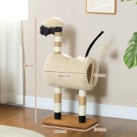 Katzenbaum im Schaf-Design, mit Kratzpfosten, Tunnel und Spielzeug, 98 cm, Hellbraun