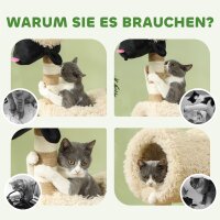 Katzenbaum im Schaf-Design, mit Kratzpfosten, Tunnel und Spielzeug, 98 cm, Hellbraun