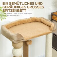 Kratzbaum mit 2 Etagen, Spielball, Kratzstämmen, Kratzkugeln, bis 7 kg, 56 x 54 x 86 cm, Braun