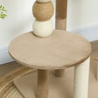 Kratzbaum mit 2 Etagen, Spielball, Kratzstämmen, Kratzkugeln, bis 7 kg, 56 x 54 x 86 cm, Braun