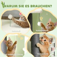 Kratzbaum, deckenhoch, verstellbar 225-255 cm, Plattformen & Hängematten, Kippschutz, Weiß