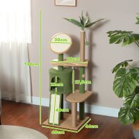 Kratzbaum, 139 cm Katzenbaum mit Höhle, Spielbällen, Sisal-Kratzpfosten und Plattformen, für zwei Katzen, Grün