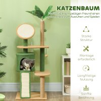 Kratzbaum, 139 cm Katzenbaum mit Höhle, Spielbällen, Sisal-Kratzpfosten und Plattformen, für zwei Katzen, Grün