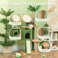 Kratzbaum, 139 cm Katzenbaum mit Höhle, Spielbällen, Sisal-Kratzpfosten und Plattformen, für zwei Katzen, Grün