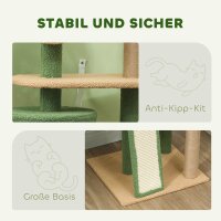 Kratzbaum, 139 cm Katzenbaum mit Höhle, Spielbällen, Sisal-Kratzpfosten und Plattformen, für zwei Katzen, Grün