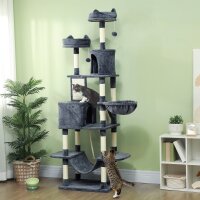Kratzbaum 206 cm Katzenturm mit Höhle, 2 Spielballen, Sisalstämme, Plattform für große Katzen, Dunkelgrau
