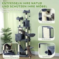 Kratzbaum 206 cm Katzenturm mit Höhle, 2 Spielballen, Sisalstämme, Plattform für große Katzen, Dunkelgrau