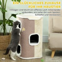 Kratztonne für Katzen, Katzenbaum, 3 Ebenen, robust, weicher Plüsch, Rückzugsort, Beige