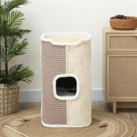 Kratztonne für Katzen, Katzenbaum, 3 Ebenen, robust, weicher Plüsch, Rückzugsort, Beige