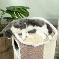 Kratztonne für Katzen, Katzenbaum, 3 Ebenen, robust, weicher Plüsch, Rückzugsort, Beige