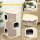 Kratztonne für Katzen, Katzenbaum, 3 Ebenen, robust, weicher Plüsch, Rückzugsort, Beige