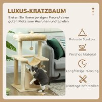 Katzenbaum, Kratzbaum mit Spielzeug, Sitzstange, Hängematte, 48 x 48 x 90 cm, Creme