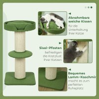 Katzenbaum 91cm Spielbaum mit Katzenbett, Plattform Lammwolle Grün