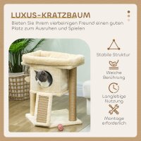 Kratzbaum mit Jute-Kratzmatte, Liegeplattform, Spielball, Katzenhaus, Beige, 40 x 40 x 57 cm