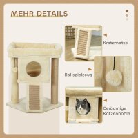 Kratzbaum mit Jute-Kratzmatte, Liegeplattform, Spielball, Katzenhaus, Beige, 40 x 40 x 57 cm