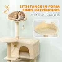 Kratzbaum 140 cm Katzenturm mit Hängematte, Leiter, Höhle, 2 Plüschballen, Sisalstämme, 48 x 48 x 140 cm, Beige