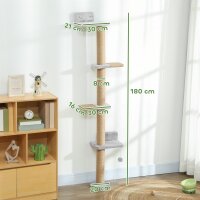Katzenkratzbaum, 5-stufiges Design, Spielzeug, Sisalpfosten, Plüschstoff, Hellgrau