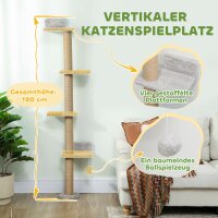 Katzenkratzbaum, 5-stufiges Design, Spielzeug, Sisalpfosten, Plüschstoff, Hellgrau