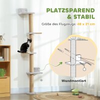 Katzenkratzbaum, 5-stufiges Design, Spielzeug, Sisalpfosten, Plüschstoff, Hellgrau