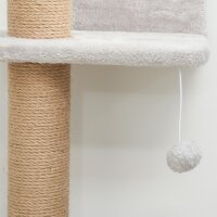 Katzenkratzbaum, 5-stufiges Design, Spielzeug, Sisalpfosten, Plüschstoff, Hellgrau