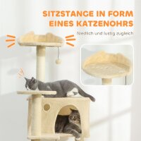 Kratzbaum 160 cm Katzenturm mit Hängematte, Leiter, Höhle, 2 Plüschballen, Sisalstämme, 48 x 48 x 160 cm, Beige