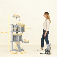 160 cm Katzenkratzbaum, mehrere Ebenen, Sisal-Kratzpfosten, Höhlen, Plüsch-Plattformen, Hängematte, Leiter, Spielbälle
