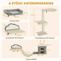Wandmontiertes Kratzbaum-Set, Sisalkratzflächen, 4 Teile, für 1-3 Katzen, Beige