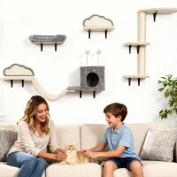 Wandmontiertes Kratzbaum-Set, Sisalkratzflächen, 4 Teile, für 1-3 Katzen, Beige