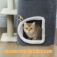 Katzenkratzbaum, Top-Liegefläche, 2-stöckiges Haus, Sisalpfosten, Grau