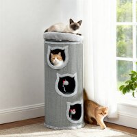 Katzenkratzfass, 96 cm, 4-Ebenen-Katzenturm mit waschbarem Bett, 3 Schlafhöhlen, Hängespielzeug, für mehrere Katzen Grau