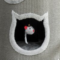 Katzenkratzfass, 96 cm, 4-Ebenen-Katzenturm mit waschbarem Bett, 3 Schlafhöhlen, Hängespielzeug, für mehrere Katzen Grau