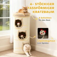 Katzenkratzfass, 96 cm, 4-Ebenen-Katzenturm mit waschbarem Bett, 3 Schlafhöhlen, Hängespielzeug, für mehrere Katzen Grau