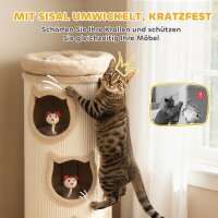 Katzenkratzfass, 96 cm, 4-Ebenen-Katzenturm mit waschbarem Bett, 3 Schlafhöhlen, Hängespielzeug, für mehrere Katzen Grau
