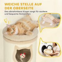 Katzenkratzfass, 96 cm, 4-Ebenen-Katzenturm mit waschbarem Bett, 3 Schlafhöhlen, Hängespielzeug, für mehrere Katzen Grau
