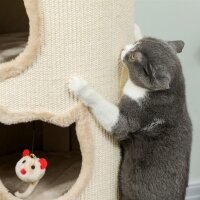 Katzenkratzfass, 96 cm, 4-Ebenen-Katzenturm mit waschbarem Bett, 3 Schlafhöhlen, Hängespielzeug, für mehrere Katzen Grau